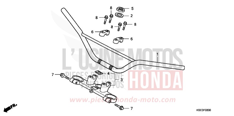 HANDLE PIPE/TOP BRIDGE for CRF150R "Big wheels" EXTREME RED (R292) from 2009